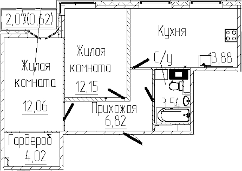2-комнатная квартира 53.09 м², 6/8 эт., ЖК «SERTOLOVO PARK»